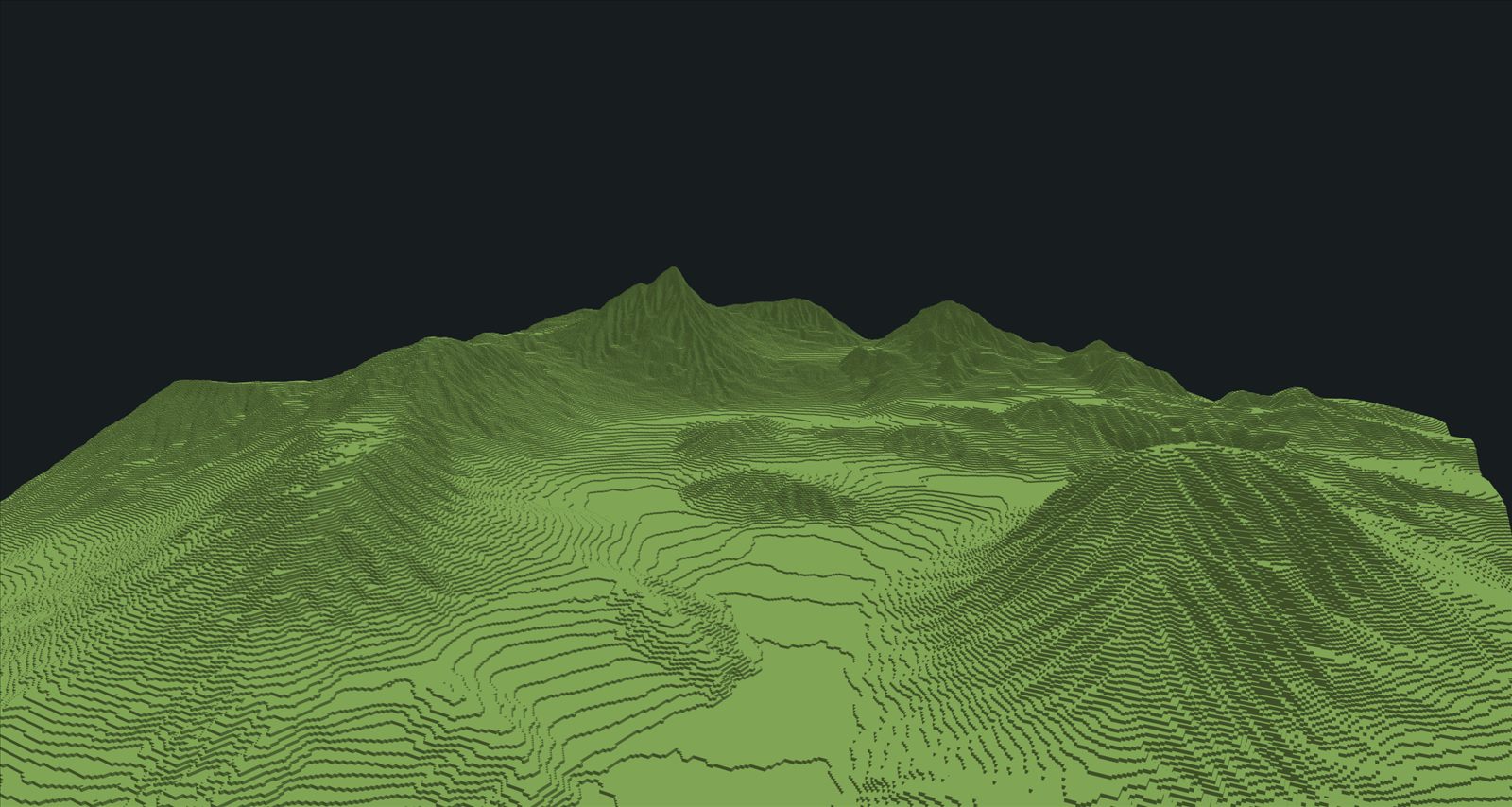 The same terrain after an erosion bake: ridgelines sharpened and drainage valleys cut into the slopes.